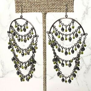 GUNMETAL Beaded Chandelier French Hook Earrings
